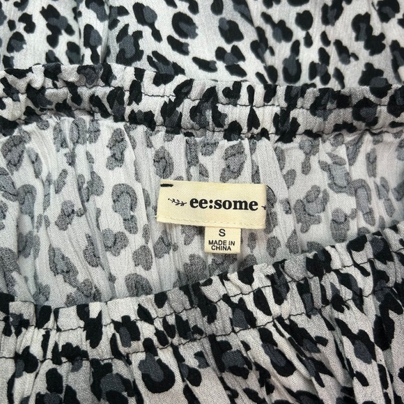 EE:SOME Off Shoulder Leopard Wide Leg Jumpsuit Women's Small Ruffle Smocked - Picture 3 of 5